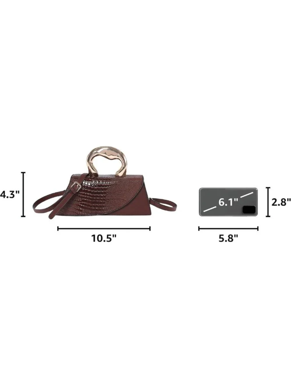 Chic Vegan Leather Evening Handbag, Crocodile Pattern Clutch & Crossbody Purse
